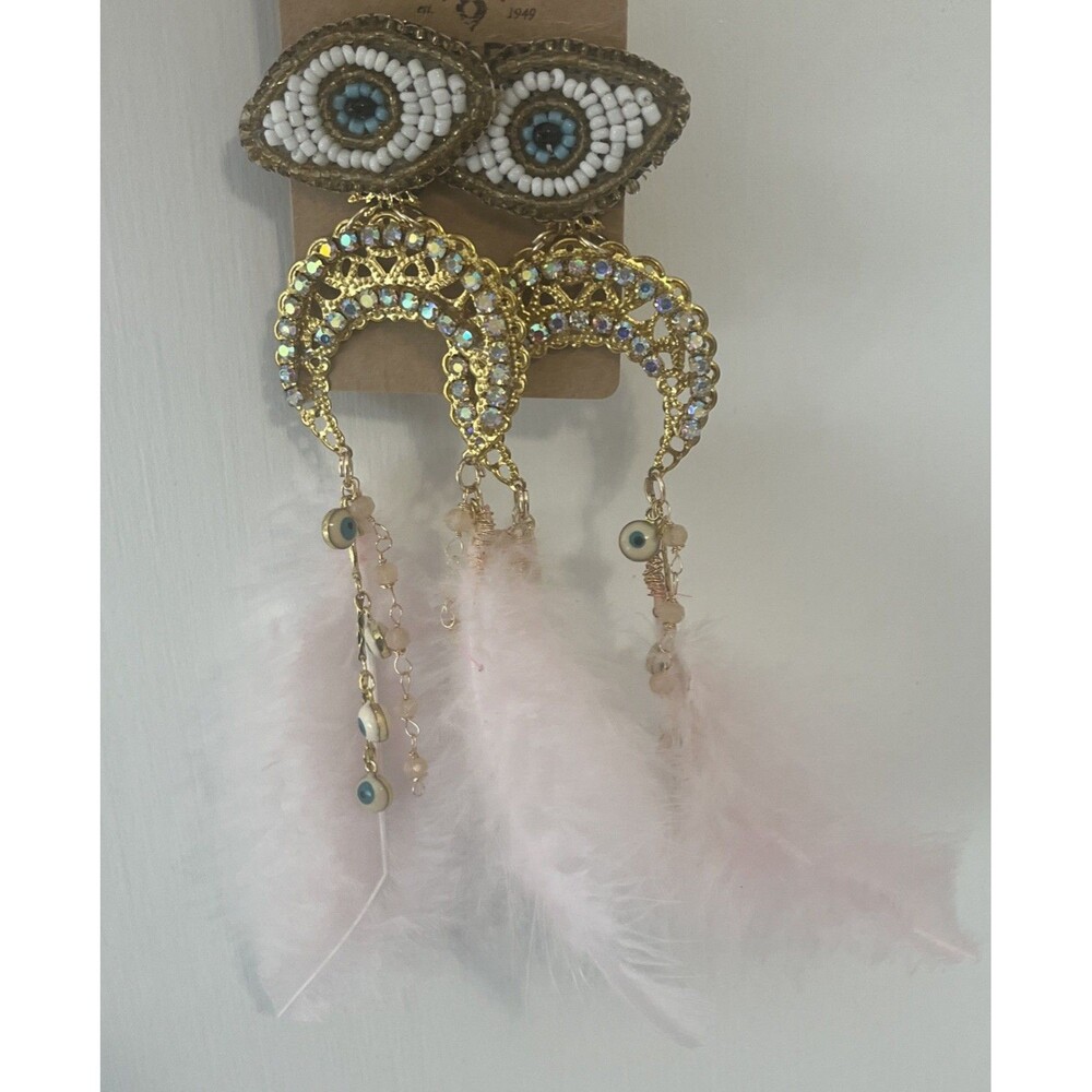 Beaded Dangle Feather Pierced Fashion Earrings New